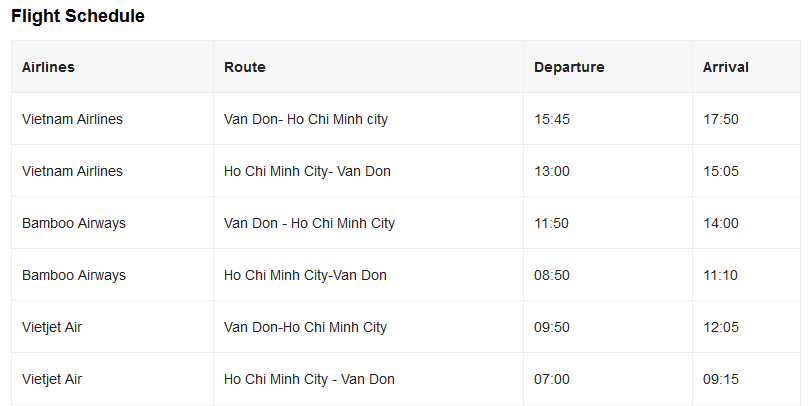 Flight schedule Halong airport Flight schedule halong airport Halong airport Van Don Airport